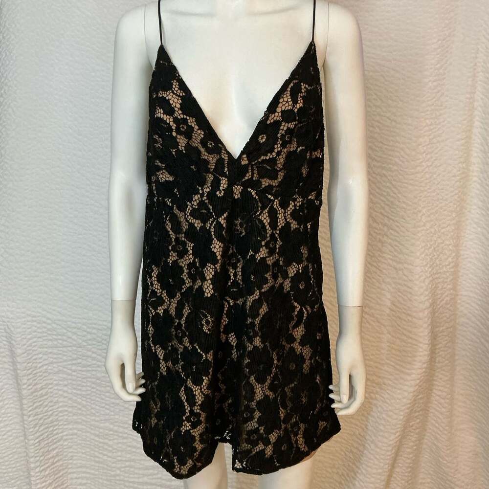 Free People Dangerous Love Mini Dress Size 8 Black Lace Slip Cami